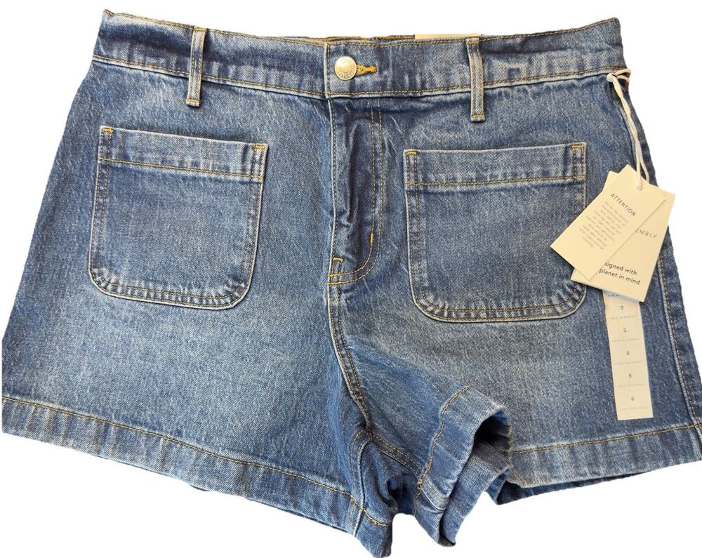 Free Assembly Denim Shorts Women Size 8 Mid Rise Blue NWT Casual